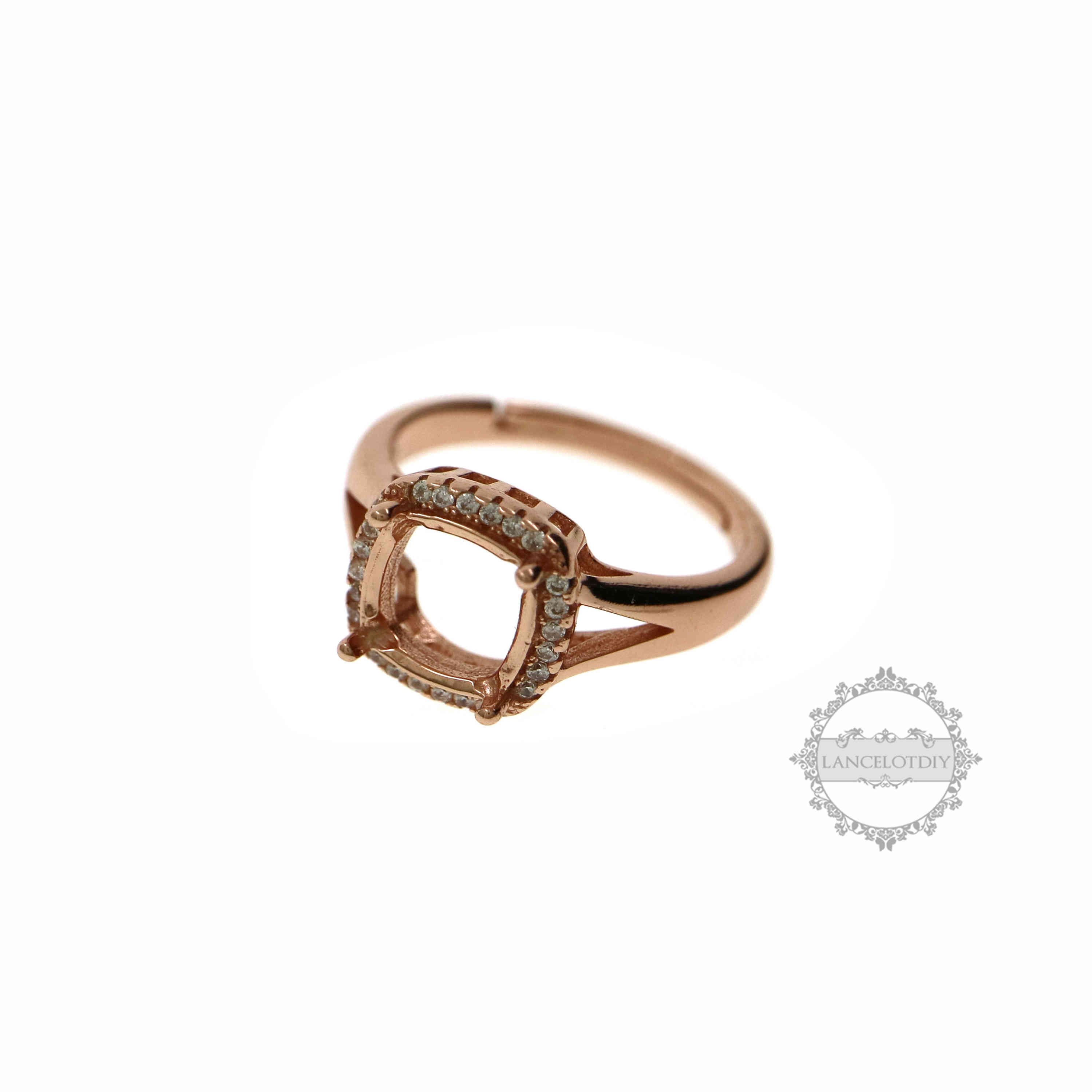 Keepsake Breast Milk Halo Square Cushion Prong Ring Settings Resin Solid 14K Gold Moissanite Accents DIY Ring Blank Band for Gemstone 1294112-1